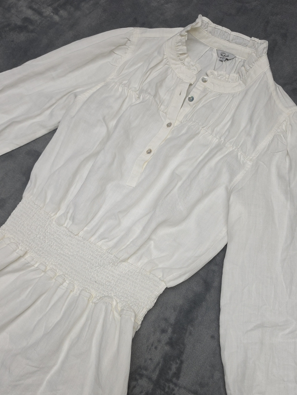 Rails White Ruffle-Neck Smocked-Waist Mini Dress